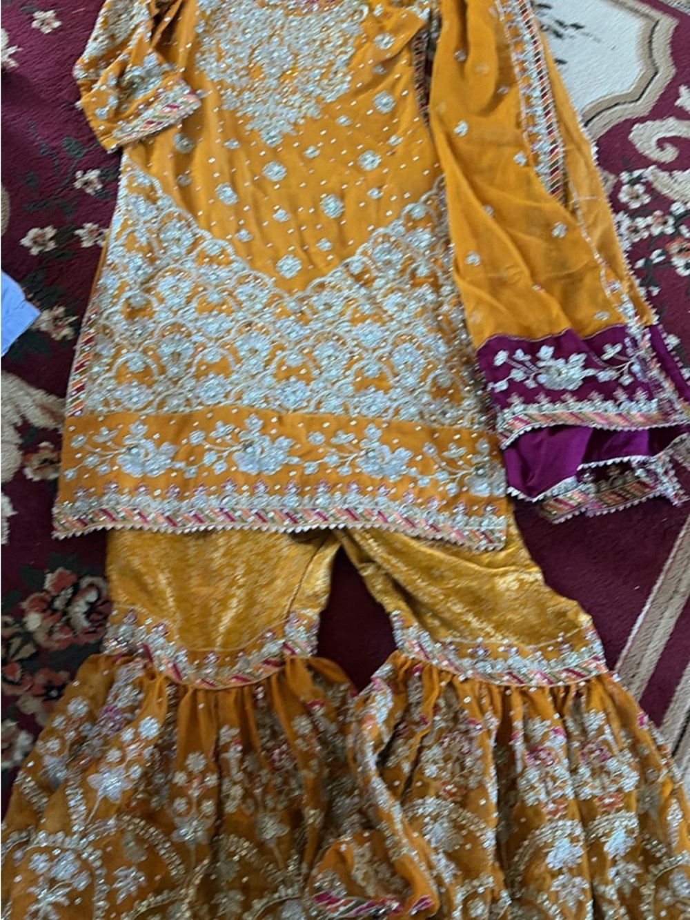 Elegant Mustard Women’s Embroidered garara Dress with Dupatta - Picture 3 of 4